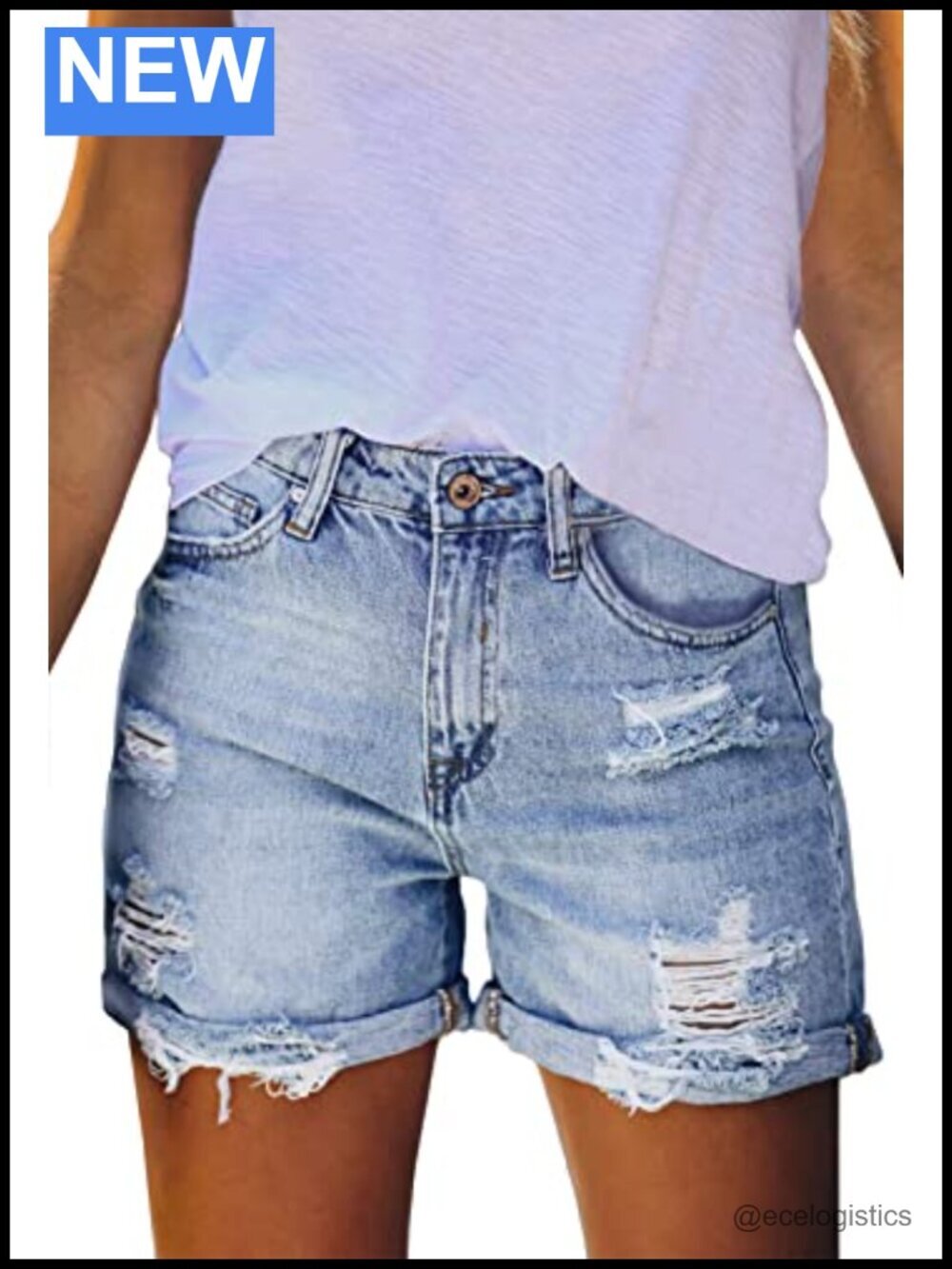 High Waisted Ripped Denim Shorts Distressed Frayed Hot Shorts with Pockets